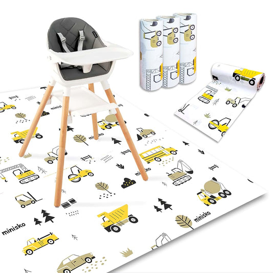 Minişko Vehicles | Disposable Splat Mats | Minisko | Under Highchair Splat Mat for Floor | Baby Led Weaning Supplies
