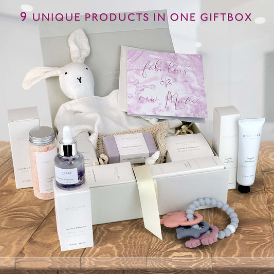 Jasmyn & Greene New Mom Gift Basket with Spa Set and Muslin Bunny Soother (photo 2)