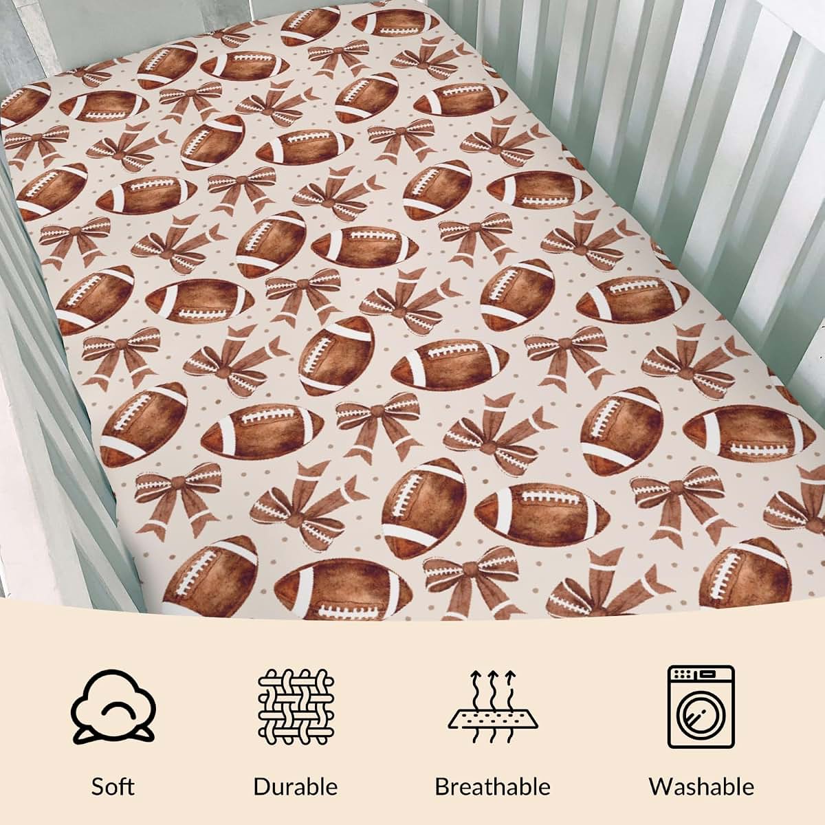Cstdyfrv Retro American Football Bows Baby Crib Sheets for Boys Girls Fall Autumn Bows Toddler Bedding Bed Sheets (photo 3)