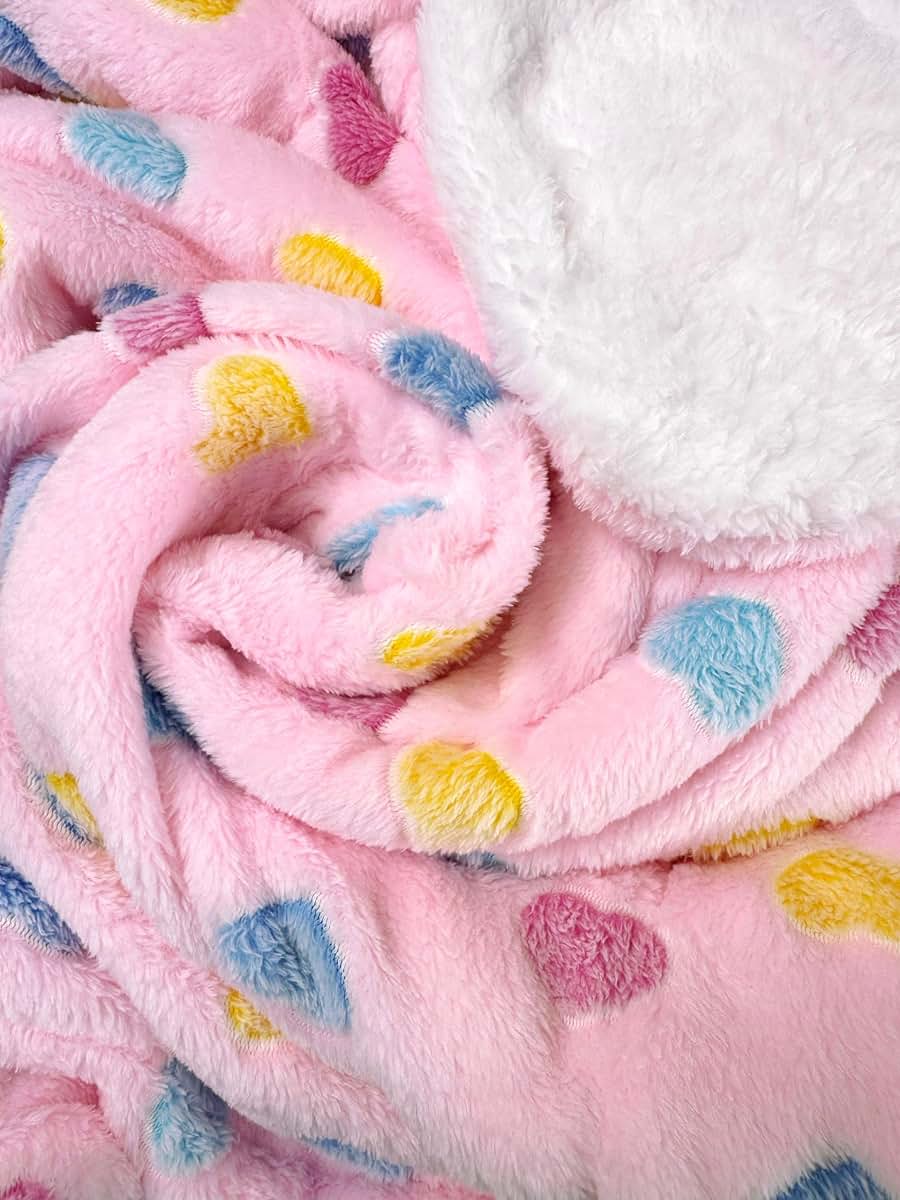 Klippo Double Layered Ultra Plush Dog Blanket, Colorful Hearts Pink, Large 50 x 30 Inch