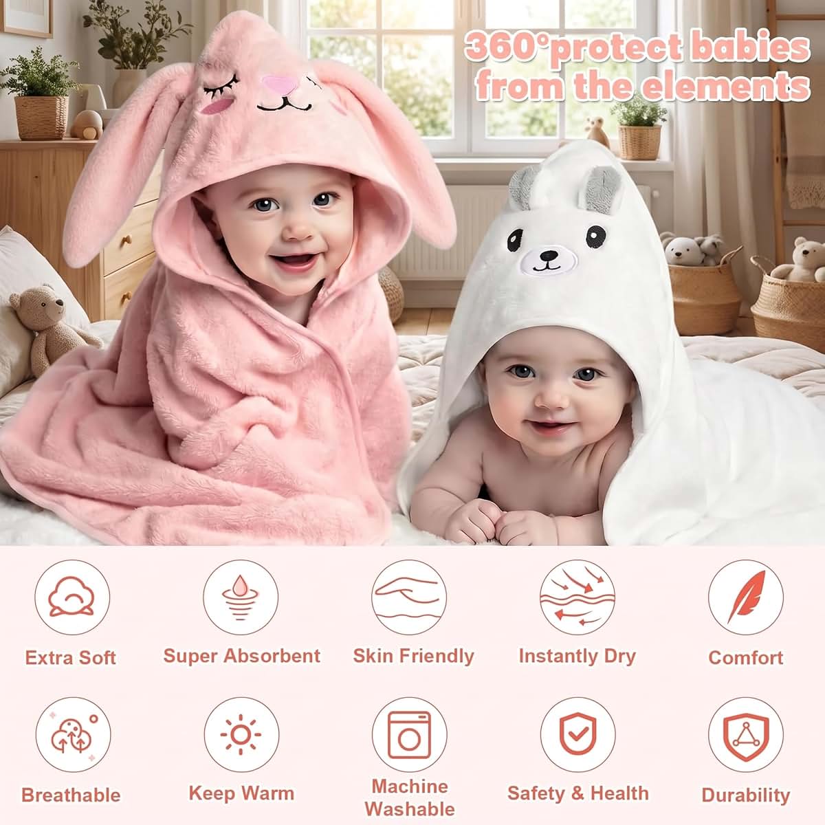 CandyHome 9 Pcs Baby Bath Towels Set for Infants and Toddlers