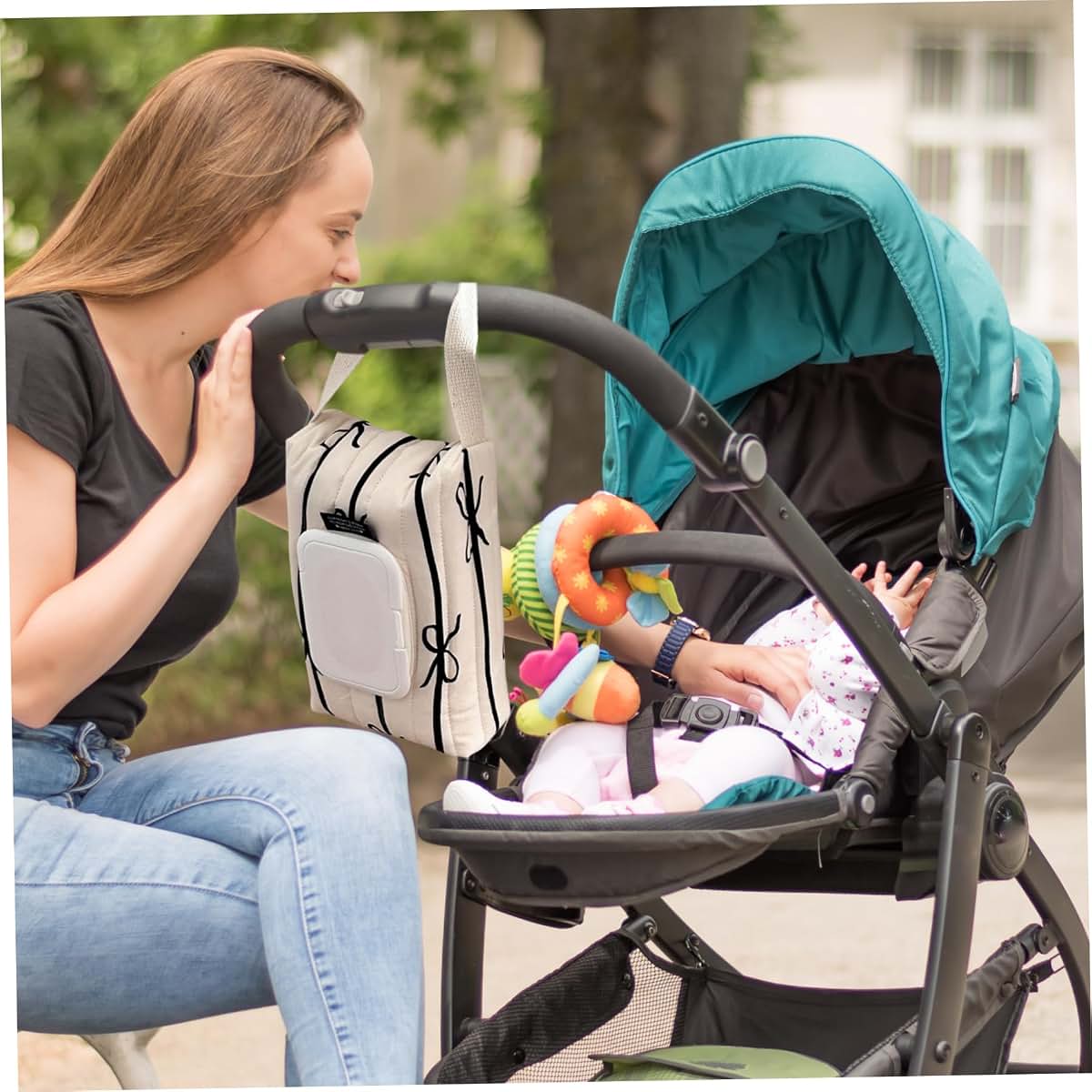 PRKHZYY Striped Bow Cotton Wipes Dispenser Refillable Wipes Bag with Handle (photo 2)