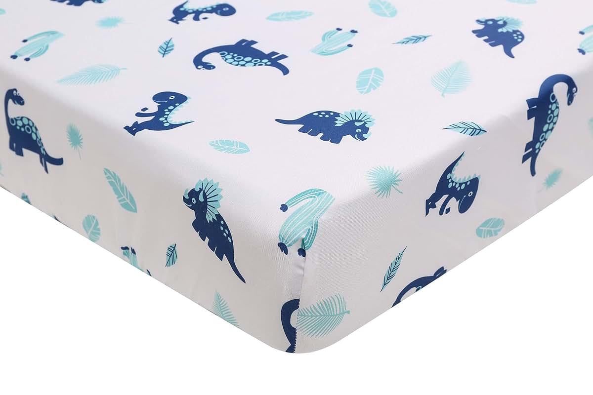 JAHbaby 1 PC Dinosaur Nursery Crib Fitted Sheet (Blue Fitted Sheet)