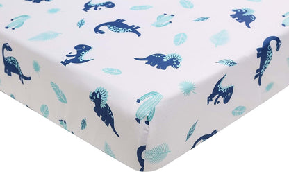 JAHbaby 1 PC Dinosaur Nursery Crib Fitted Sheet (Blue Fitted Sheet)