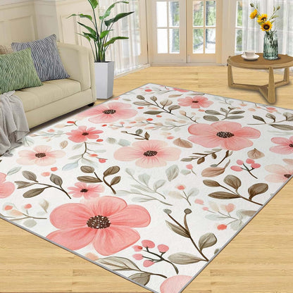HYGIUID Florals Area Rugs 4x5 - Florals Rug for Entryway, Flowers Washable Entry Way Rugs Kids Carpet for Inside House