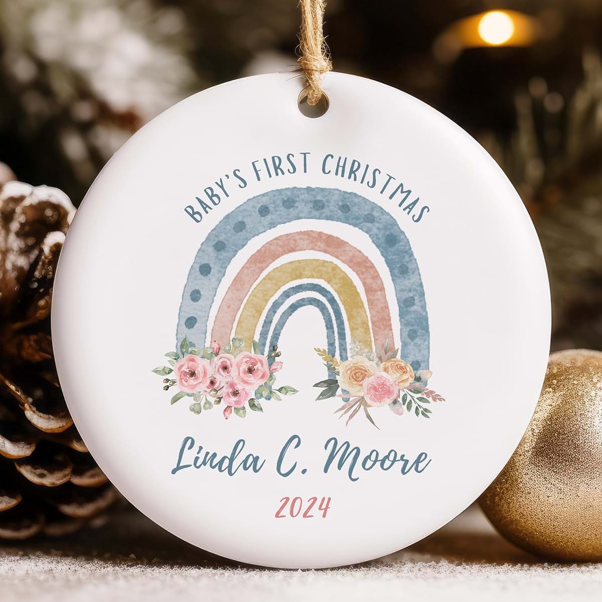 Haqco Personalized Baby’s First Christmas Ornament, Custom Ceramic Keepsake (photo 2)