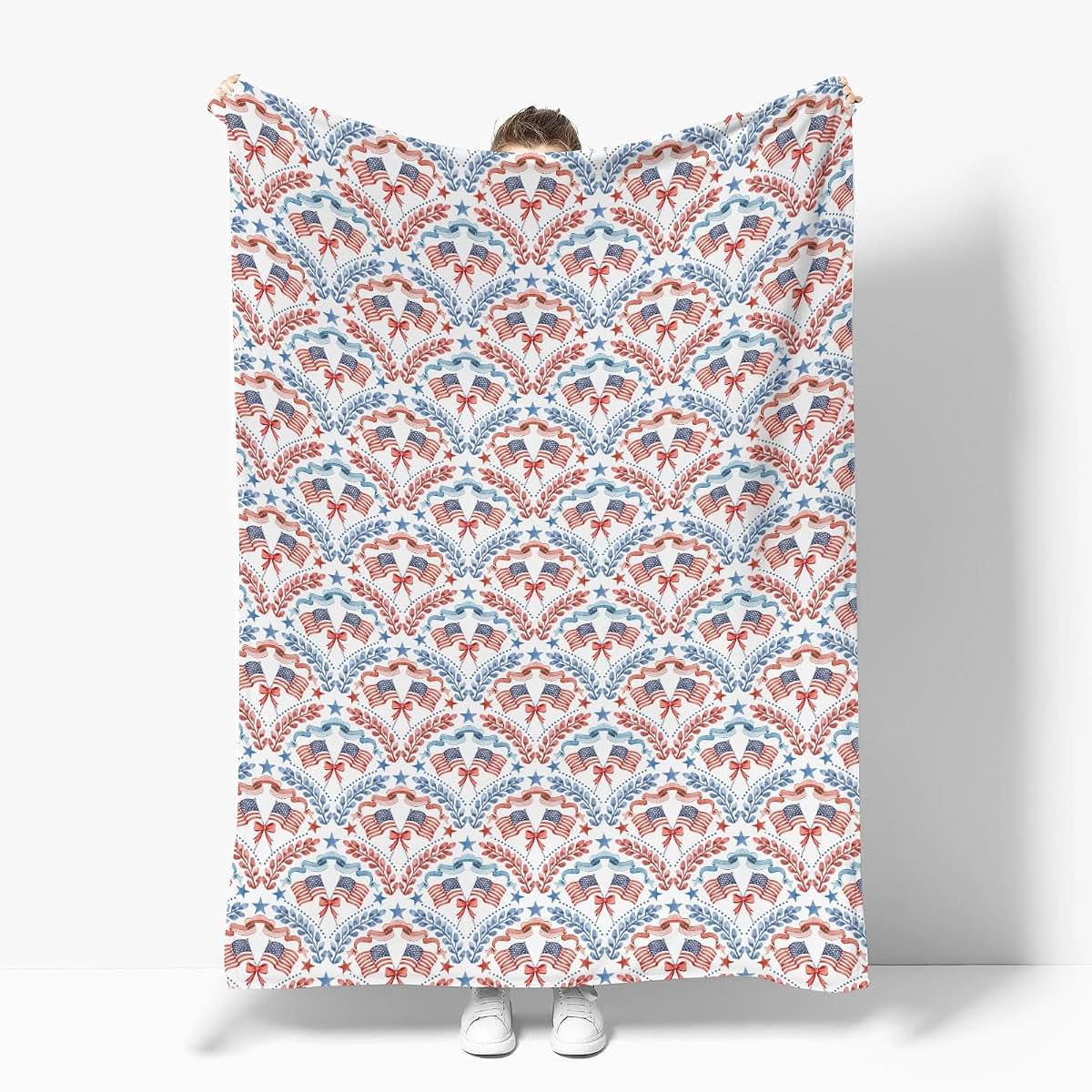 Patriotic American Flag Baby Blanket, Soft Flannel Swaddle Receiving Blanket 40x50 Inch