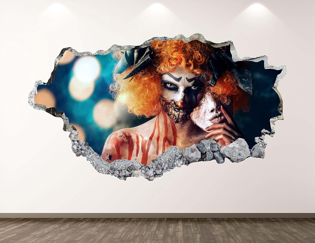 West Mountain Clown Wall Decal 3D Smashed Poster for Kids Room