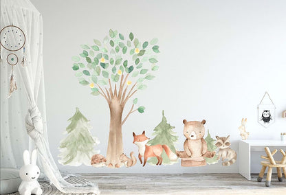 Innovative Stencils Woodland Watercolor Wall Decal With Animal Creatures