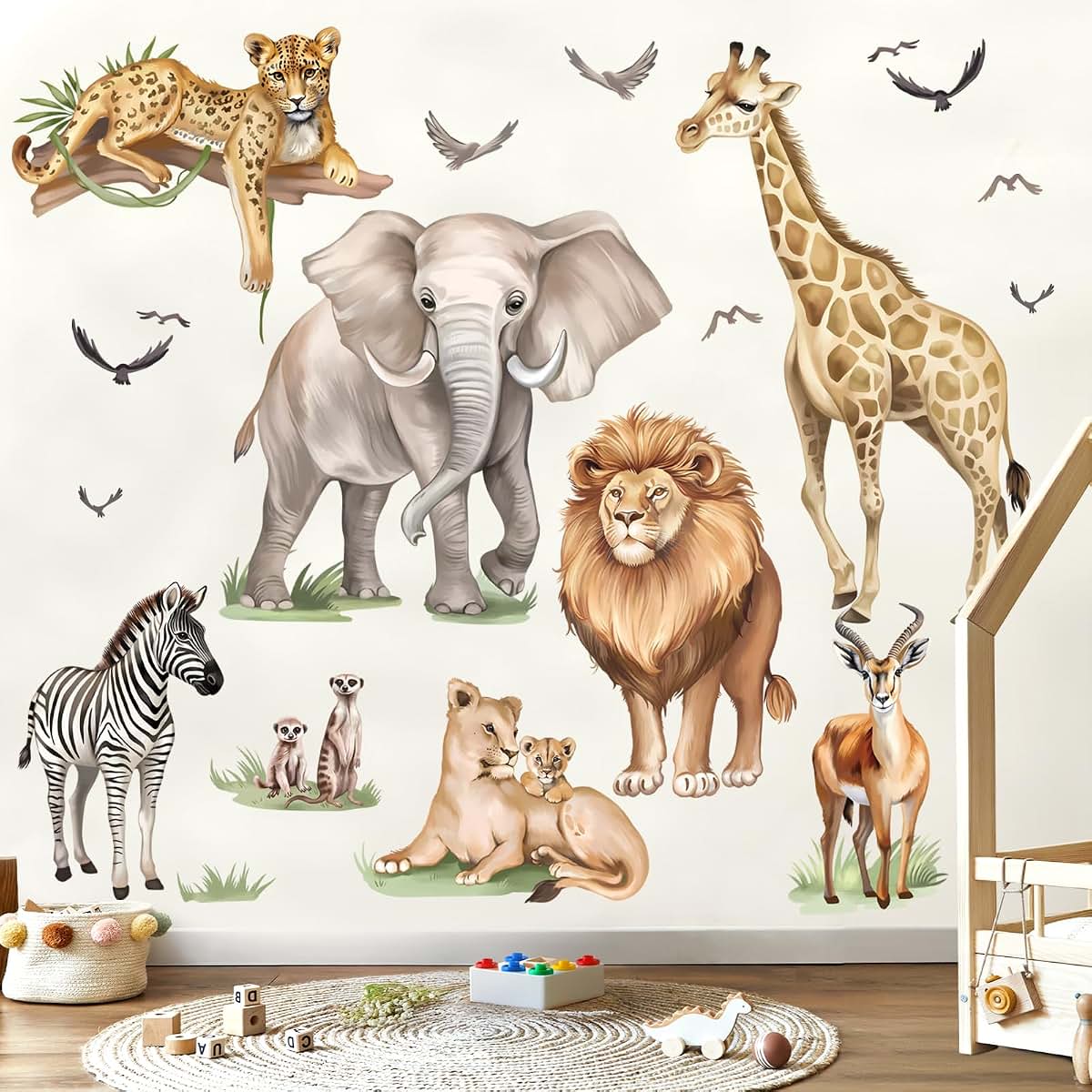 Wondever Safari Animals Wall Decals - Lion Giraffe Stickers