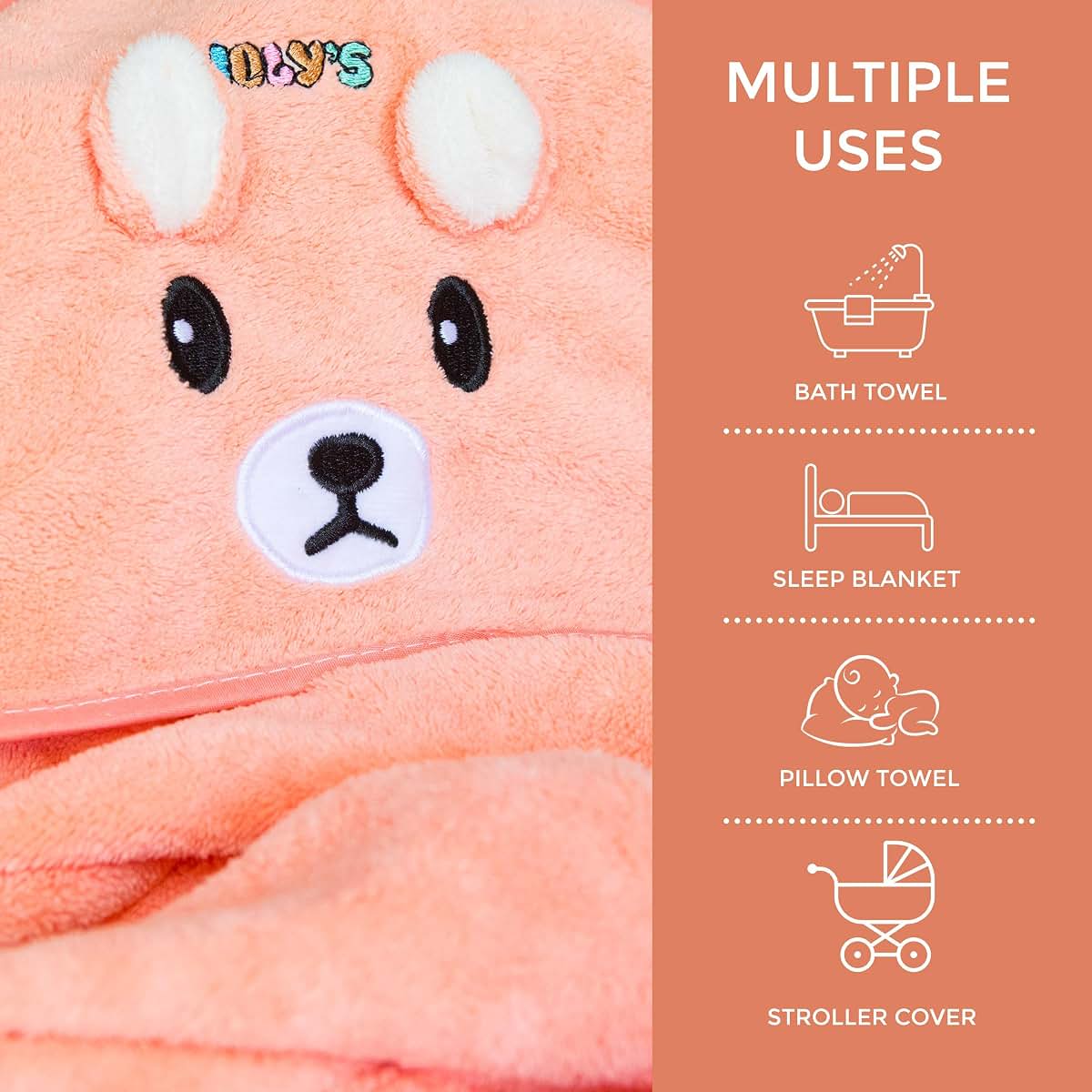 Ioly's Hooded Baby Bath Towel Set of 3, Absorbent for Newborns