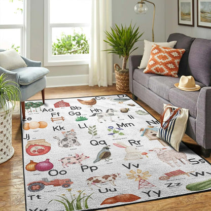 Cute Farm Life ABC Learning Indoor Area Rug for Nursery Decor