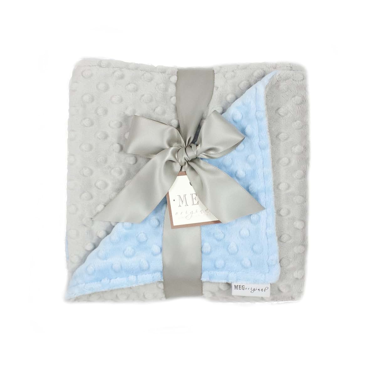 Meg Original Blue & Gray Minky Dot Crib Blanket for Babies and Toddlers