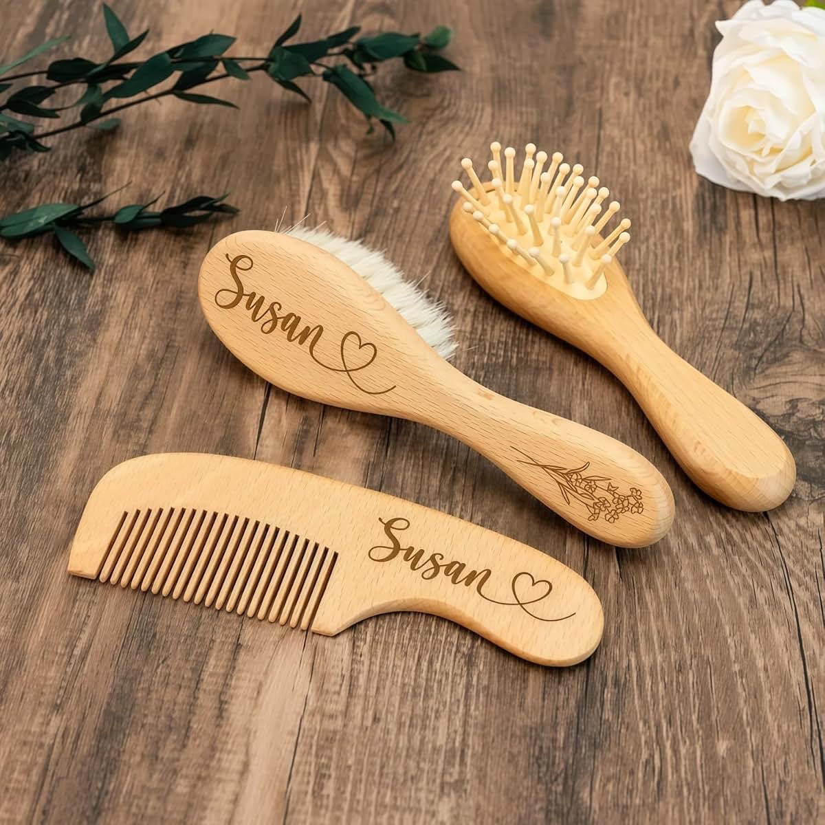 BFBZYME Personalized Wooden Baby Brush and Comb Set (photo 3)