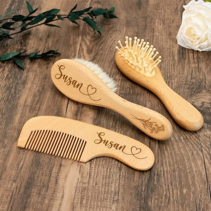 BFBZYME Personalized Wooden Baby Brush and Comb Set (photo 3)