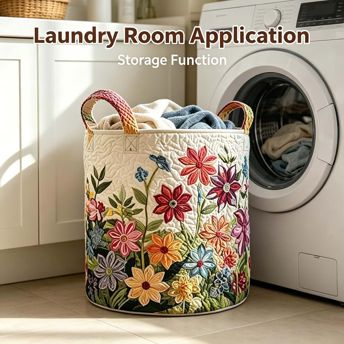 Yenrt Quilted Laundry Basket With Handles, 3D Embossed Collapsible Storage Hamper (photo 4)
