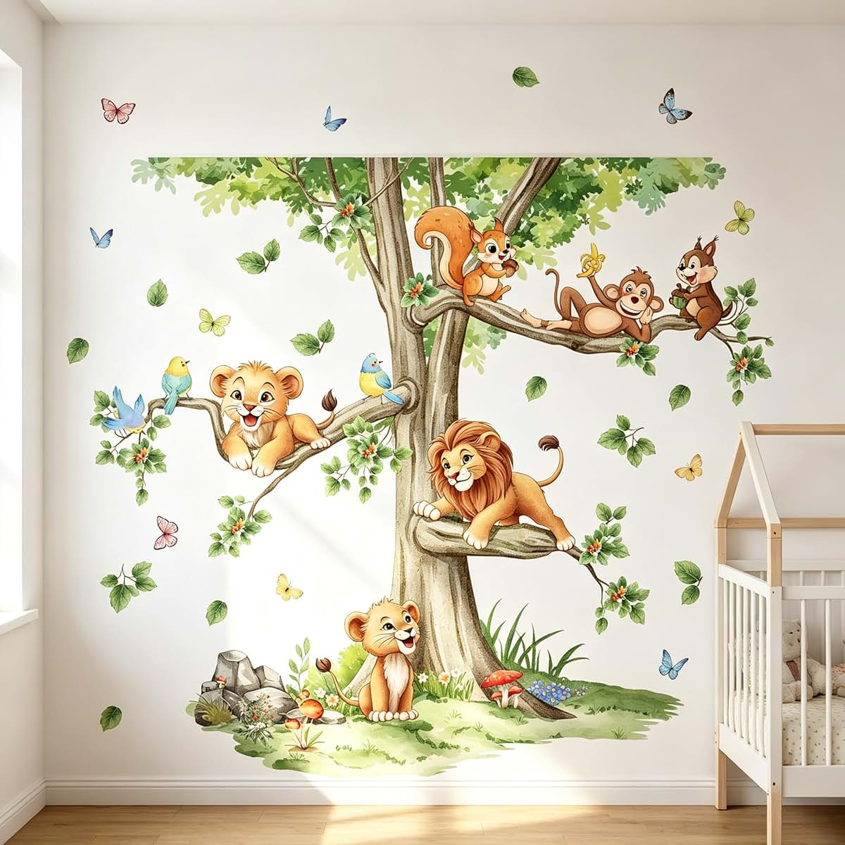 Large Tree Wall Decals with Woodland Animals for Nursery Room Decor