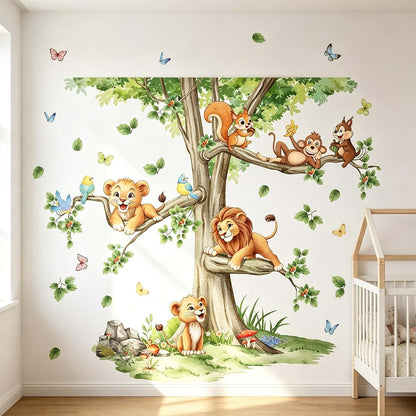 Large Tree Wall Decals with Woodland Animals for Nursery Room Decor