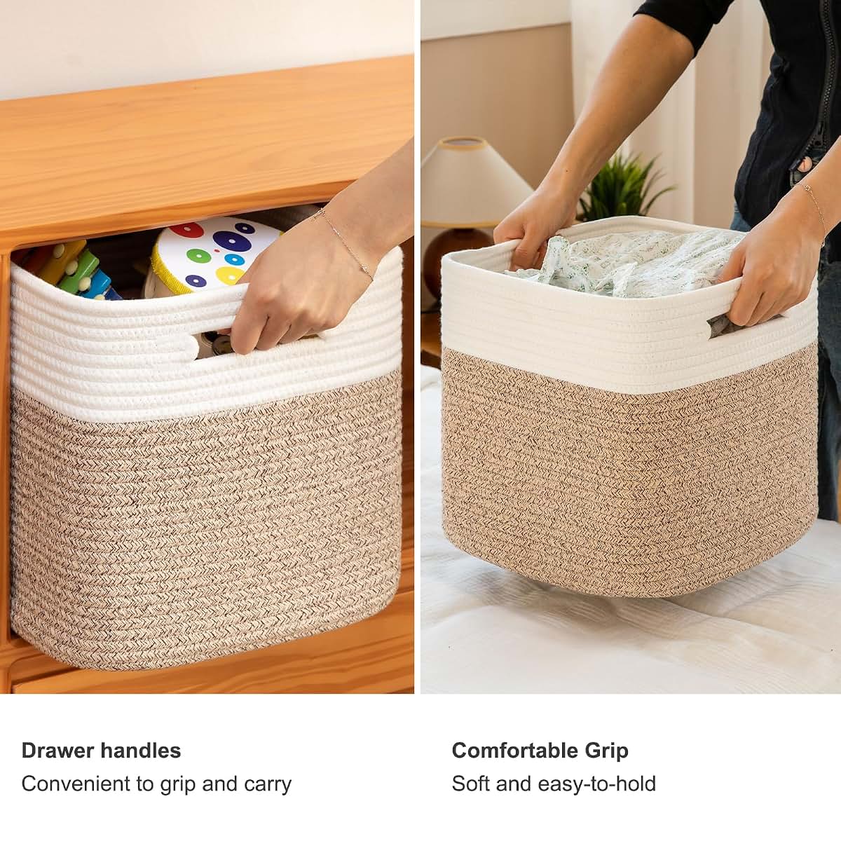 Bitimi 11 Inch Cotton Rope Woven Storage Cubes, 3-Pack Set (photo 4)