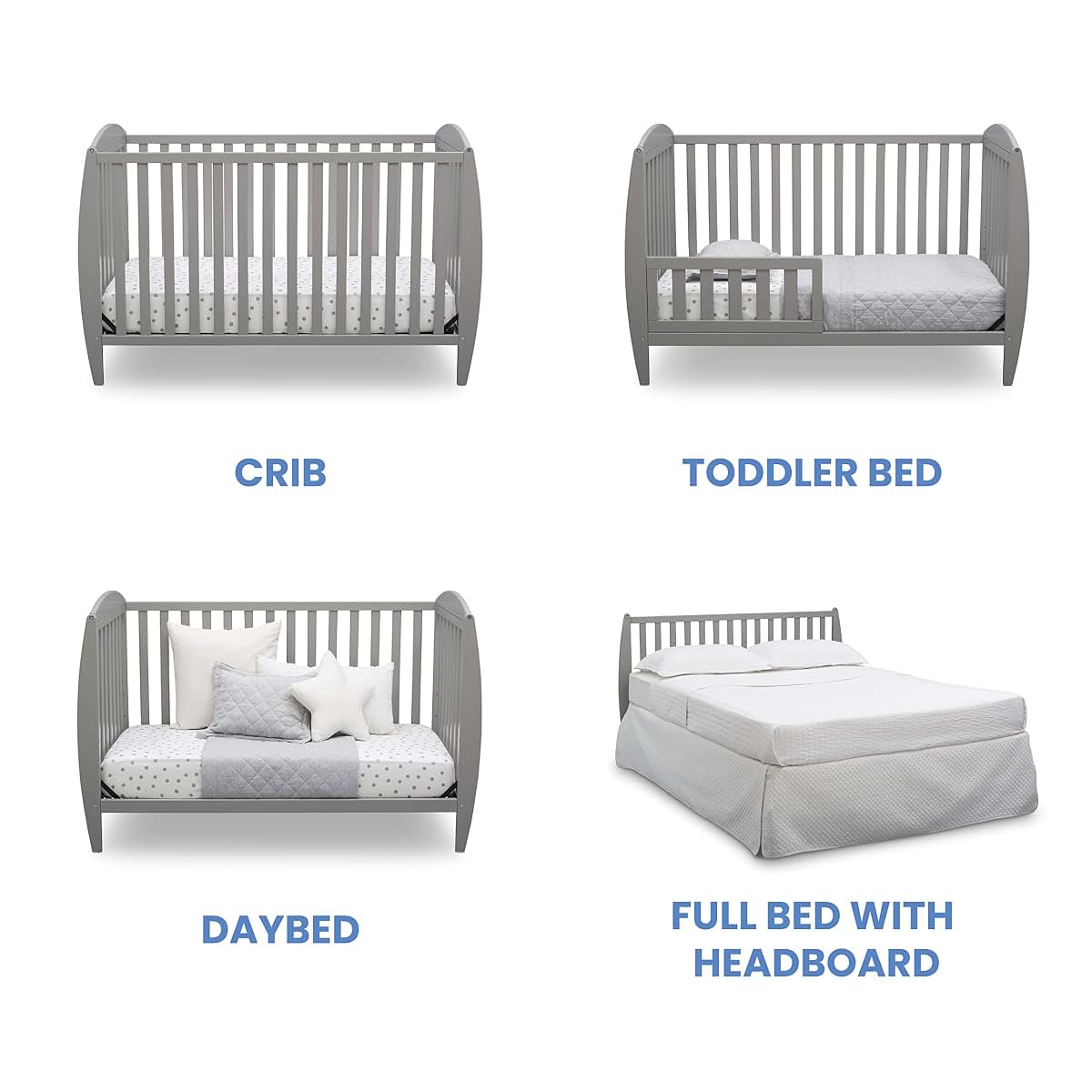 Delta Children Taylor 4-in-1 Convertible Baby Crib, Grey, Sustainable New Zealand Wood