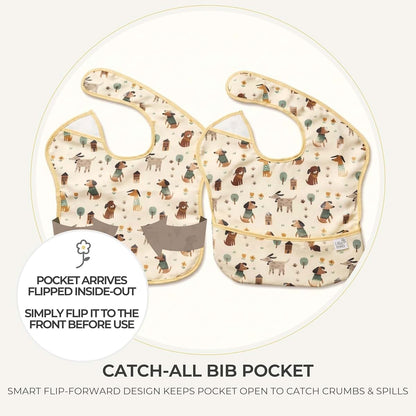 Lillomilo Waterproof Baby Bibs 3-Pack with Food Catcher, Animal Design