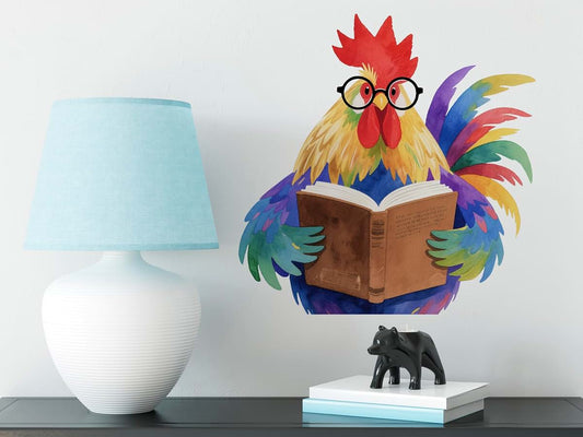 BabyOneStop Chicken Reading Wall Decal, Watercolor Farm Animal Stickers