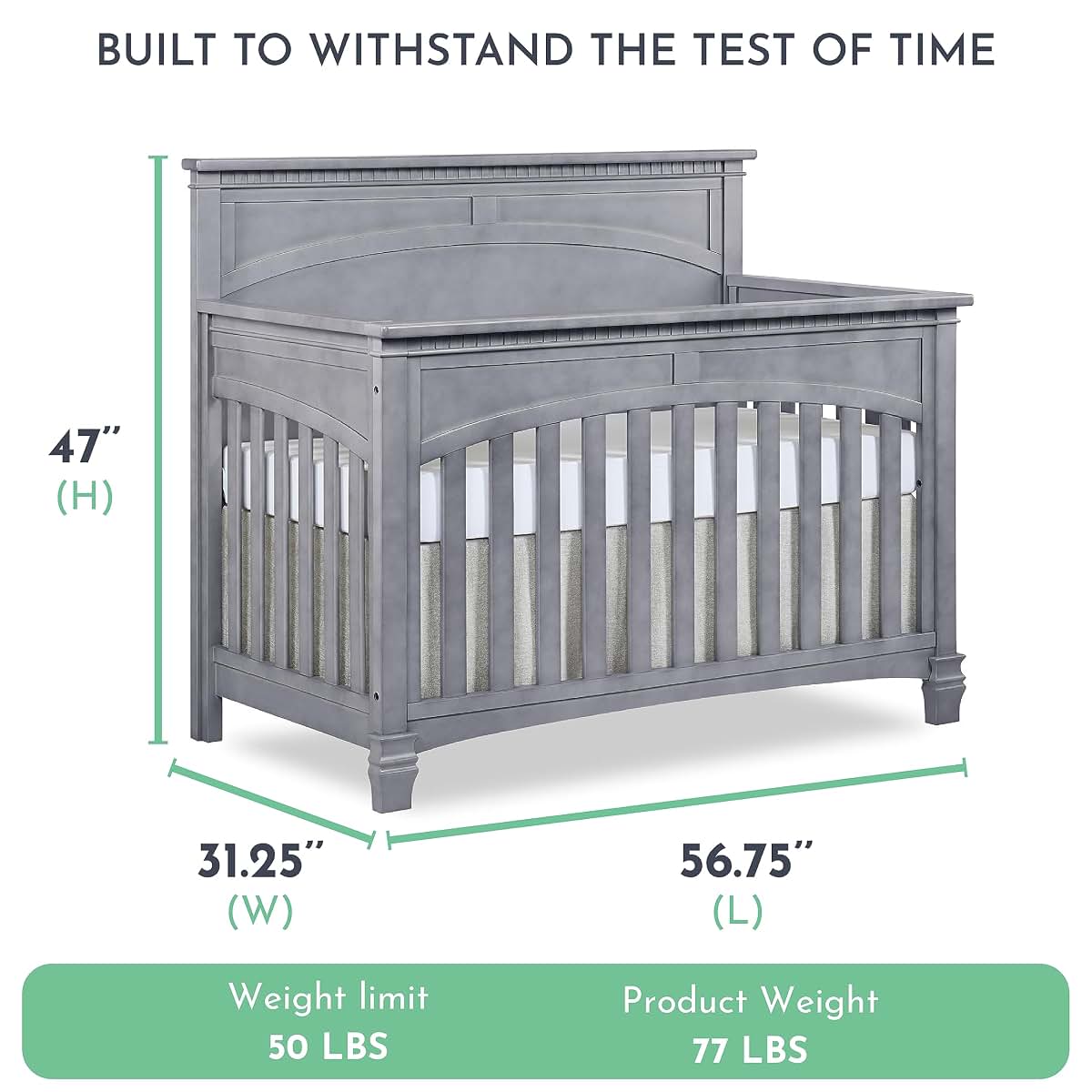 Evolur Santa Fe 5-in-1 Convertible Crib, Storm Grey (photo 4)
