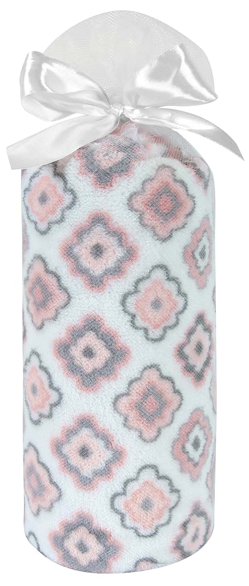 Stephan Baby Coral Fleece Crib Blanket In Pink And Grey Diamond Flower (photo 2)