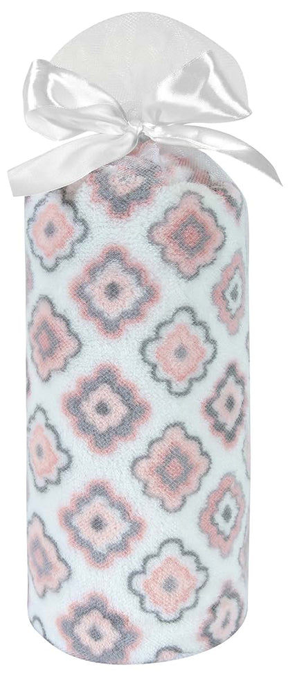 Stephan Baby Coral Fleece Crib Blanket In Pink And Grey Diamond Flower (photo 2)