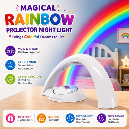 Rainbow Projector Night Light for Kids Bedroom with 10-Min Auto-Off Timer and Dual Power