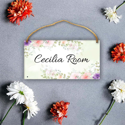 CUSDECOR Personalized Flower Floral Kid Room Door Sign Custom Name Boys Girls Bedroom Toddler Baby Nursery Decor Art