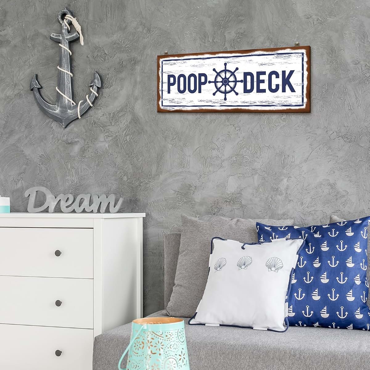 Jetec Poop Deck Nautical Bathroom Wall Decor Wood Hanging Sign, 15.7 x 5.9 Inch
