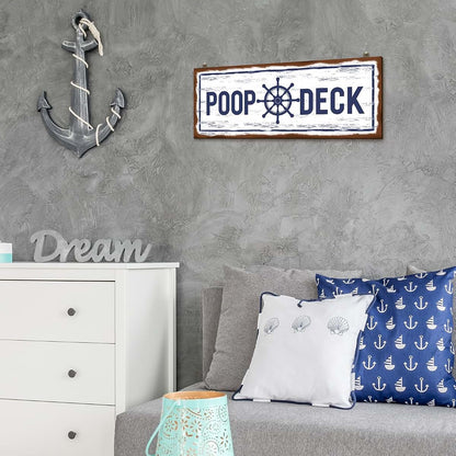 Jetec Poop Deck Nautical Bathroom Wall Decor Wood Hanging Sign, 15.7 x 5.9 Inch