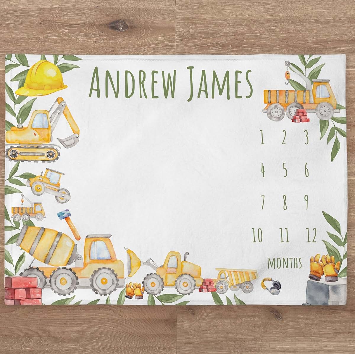 UnoCo Construction Truck Milestone Personalized Baby Blanket