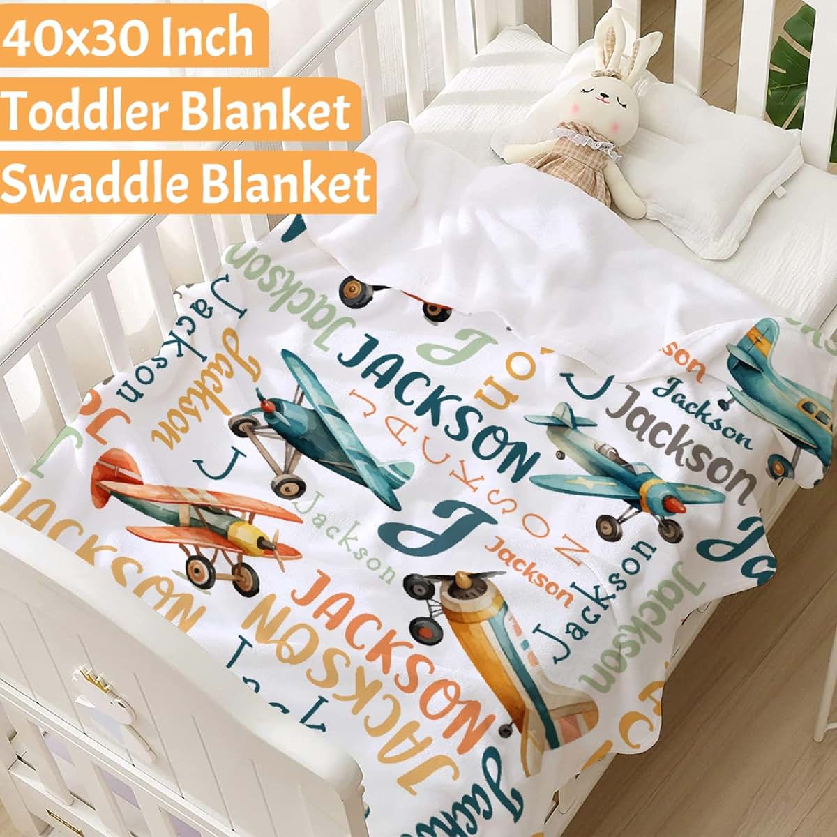 KAWAII BLANKET Airplane Custom Name Blanket- Airplane Gift for Kids Personalized Name Airplane Blanket for Infant Kid (photo 2)