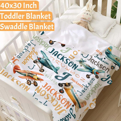 KAWAII BLANKET Airplane Custom Name Blanket- Airplane Gift for Kids Personalized Name Airplane Blanket for Infant Kid (photo 2)