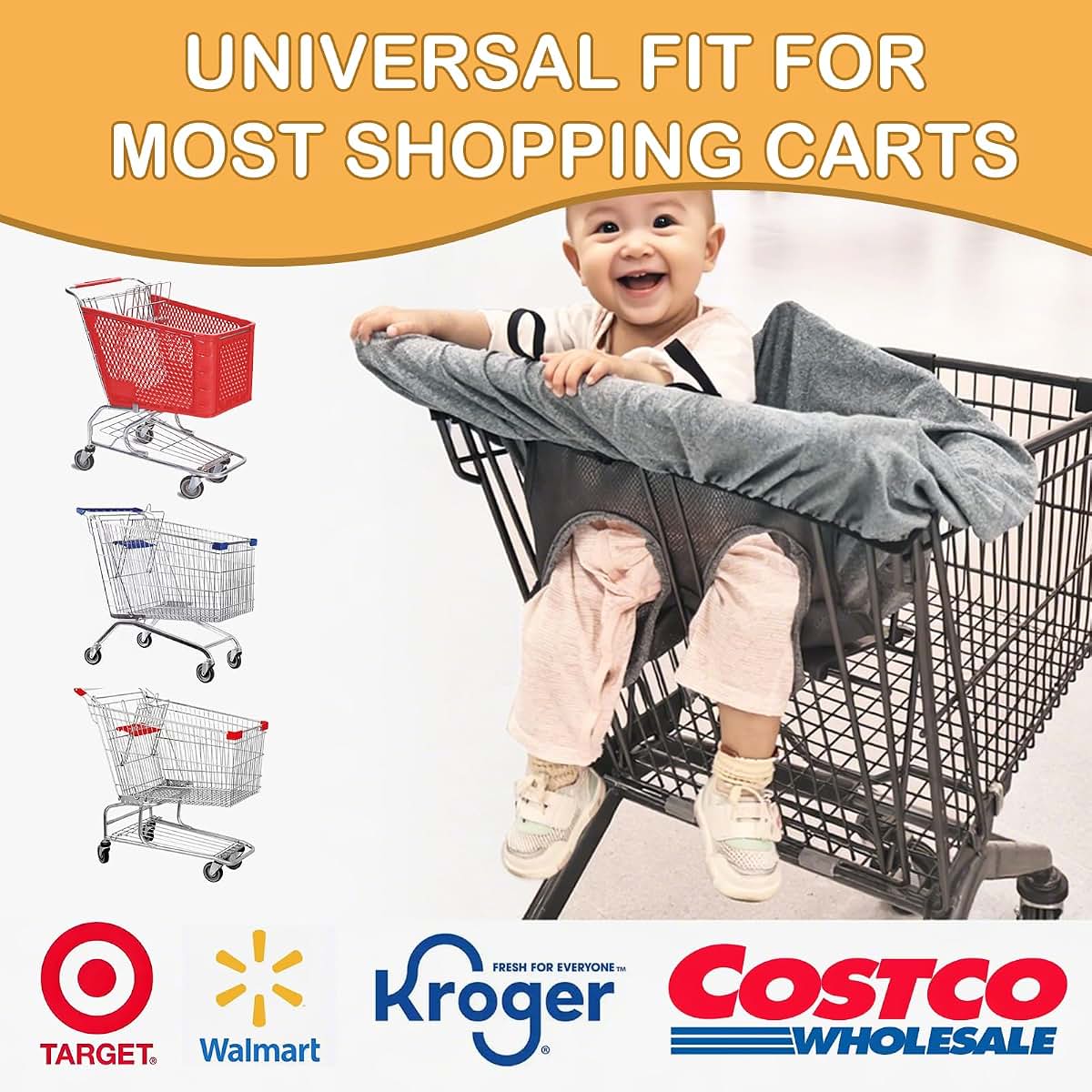 BabyOneStop 2-in-1 Shopping Cart Cover and High Chair Cover for Baby, Cotton, Machine Washable, Gray