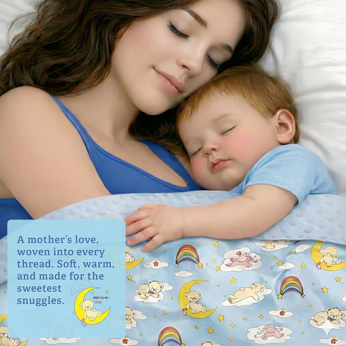 Mimi-n-Me Baby Blanket - Blue - Teddy Bear Rainbow Design with Soft Sensory Bumps (photo 2)