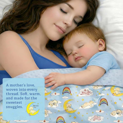 Mimi-n-Me Baby Blanket - Blue - Teddy Bear Rainbow Design with Soft Sensory Bumps (photo 2)