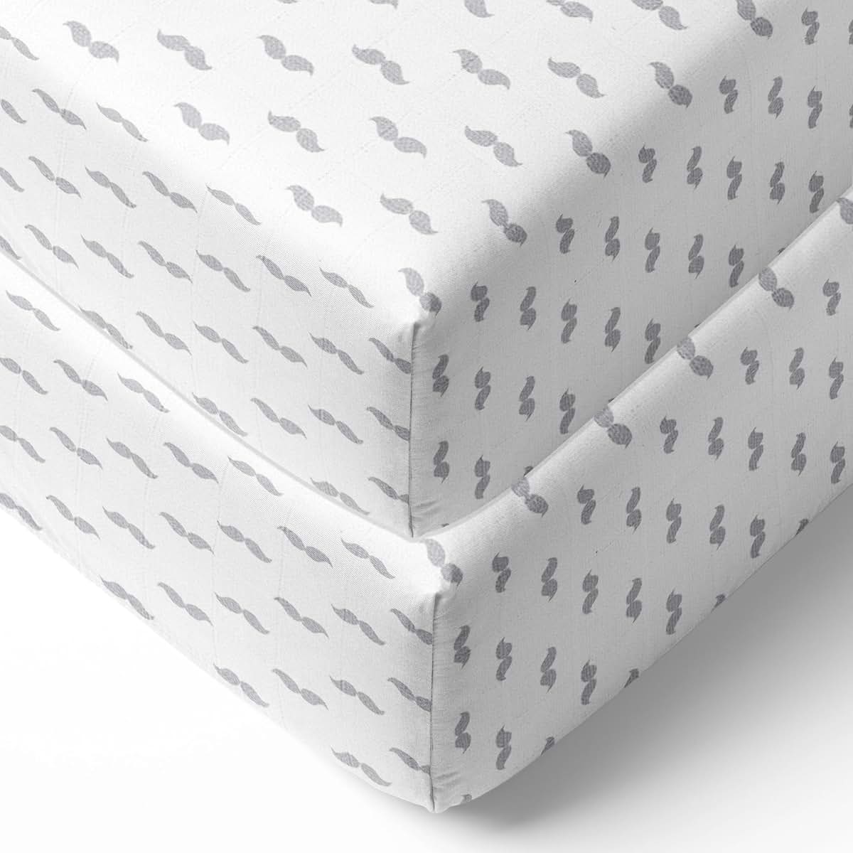 Bacati 2-Pack Cotton Muslin Fitted Crib Sheets - Mustache Grey