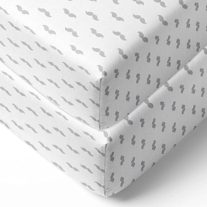 Bacati 2-Pack Cotton Muslin Fitted Crib Sheets - Mustache Grey