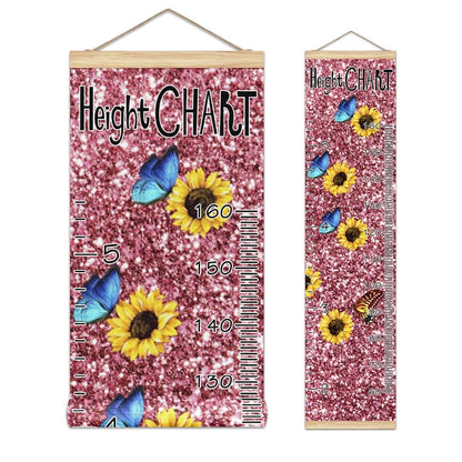 Growth Chart Pink Glitter Sunflowers Butterfly Measurement Banner for Kids Room Decor