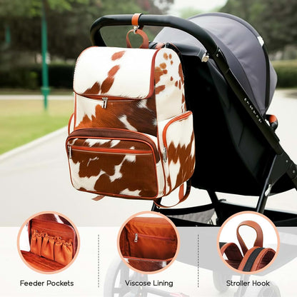 LP-FACON Cowhide Hair Print Fur Leather Diaper Backpack (photo 4)