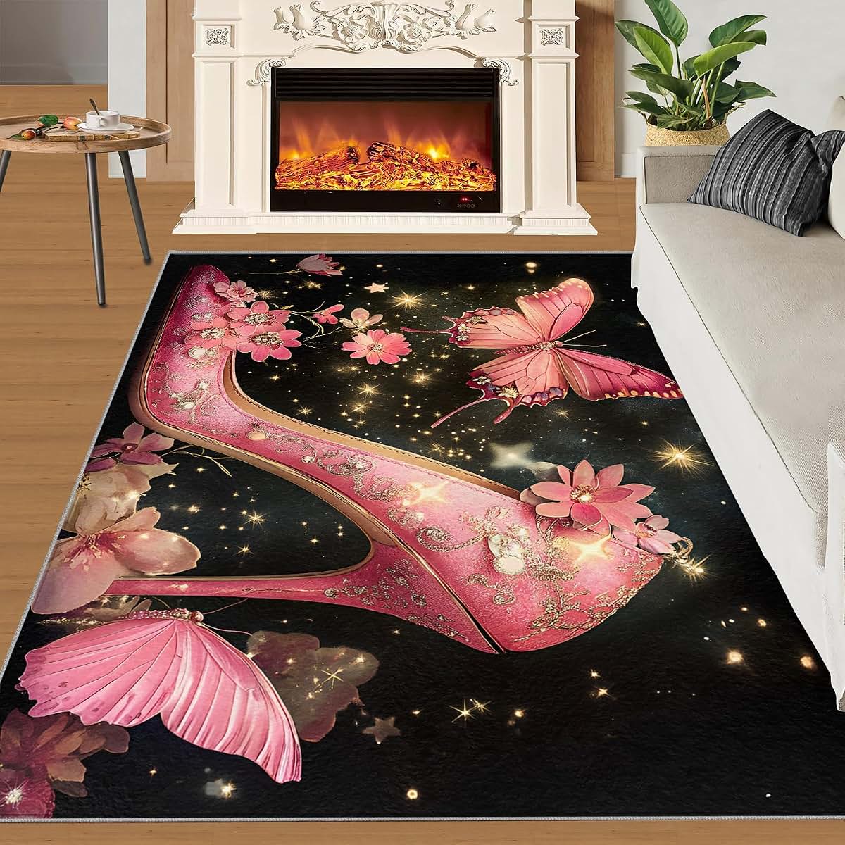 Hygiuid Pink Floral Butterfly 4x5 Foot Area Rug