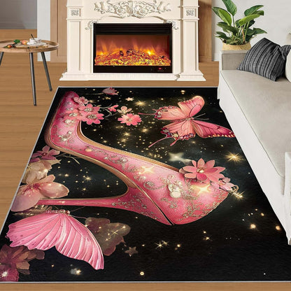 Hygiuid Pink Floral Butterfly 4x5 Foot Area Rug