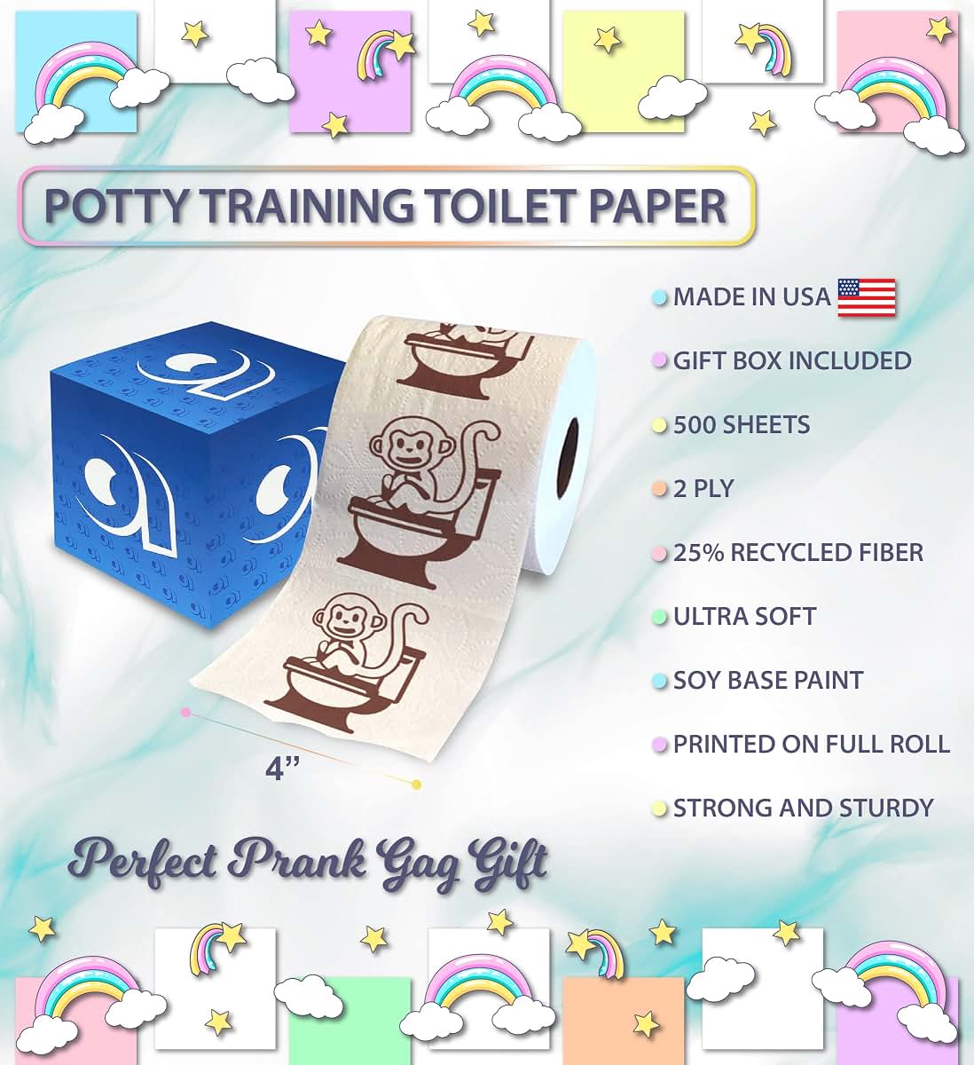 Printed TP Monkey Potty Training Printed Toilet Paper Roll – Fun Toddler Potty Training Toilet Roll for Teaching Kids (photo 3)