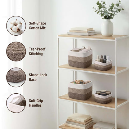 VIRETH HAUS 5-Pack Storage Cubes Woven Rope Baskets, 2 Sizes Organizer Bins (photo 3)