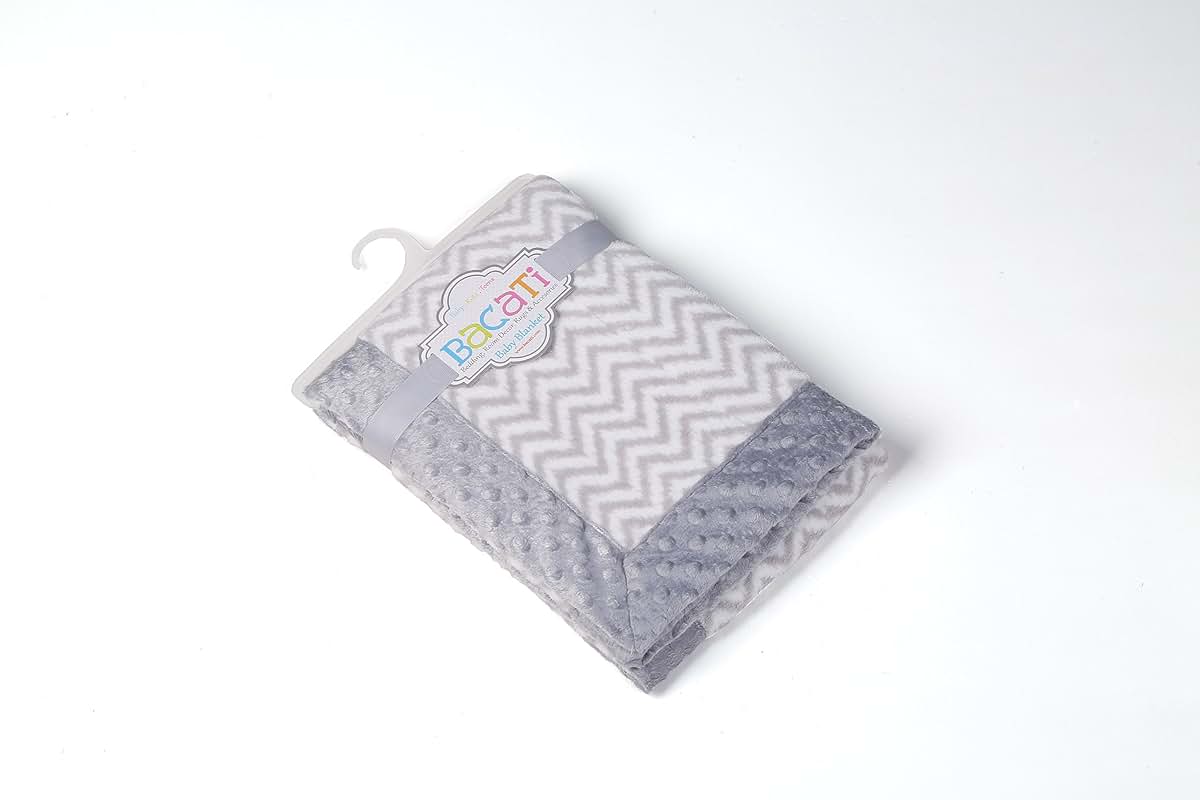 Bacati - Grey Ikat Chevron with Solid Border Plush Blanket (Grey Chevron/Grey Border) (photo 4)