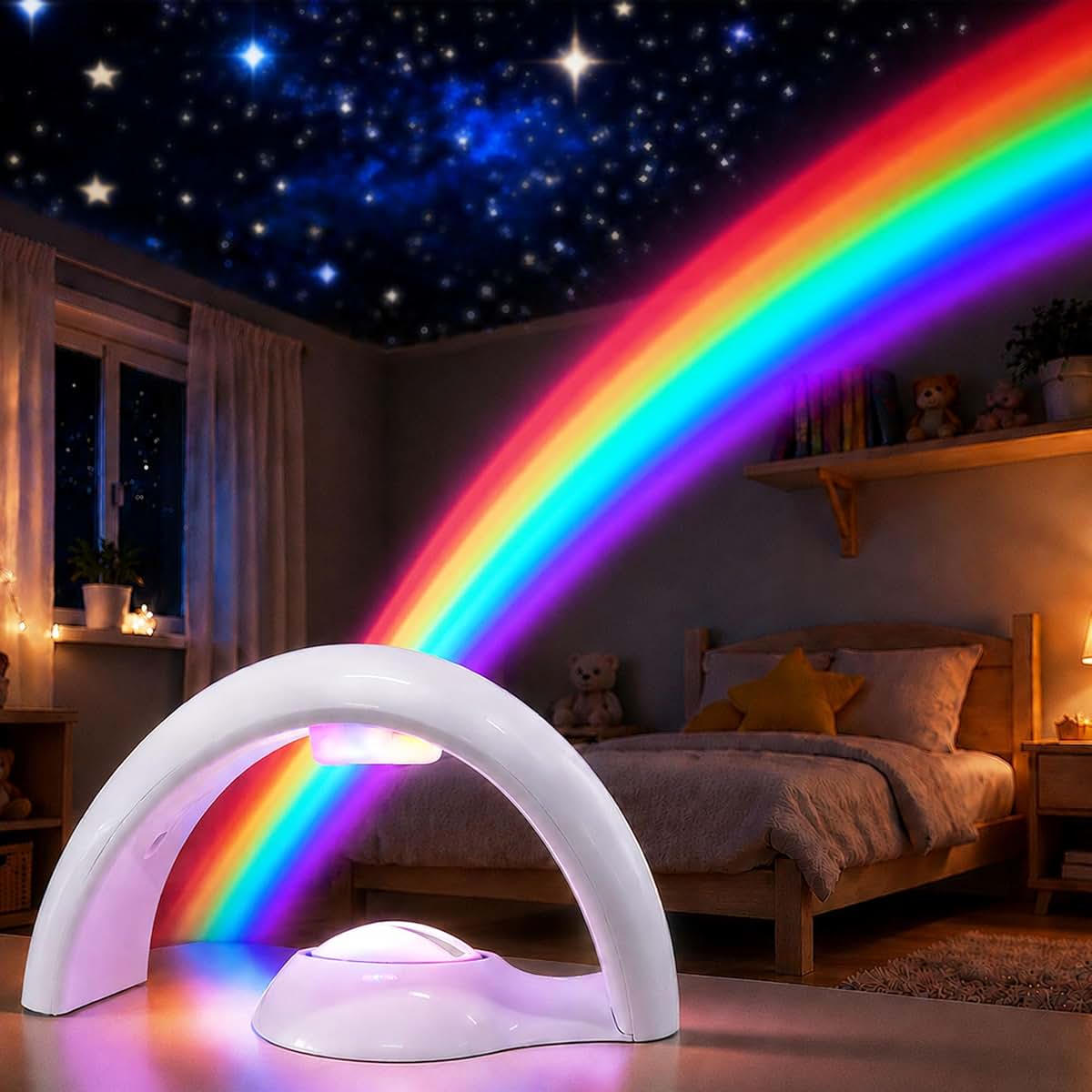 Rainbow Projector Night Light for Kids Bedroom with 10-Min Auto-Off Timer and Dual Power