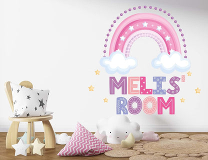 Kyle Cornhole Pink Rainbow Wall Decals - Personalized Name Girls Room Decor Bedroom for Sticker Decor- Pastel Arch